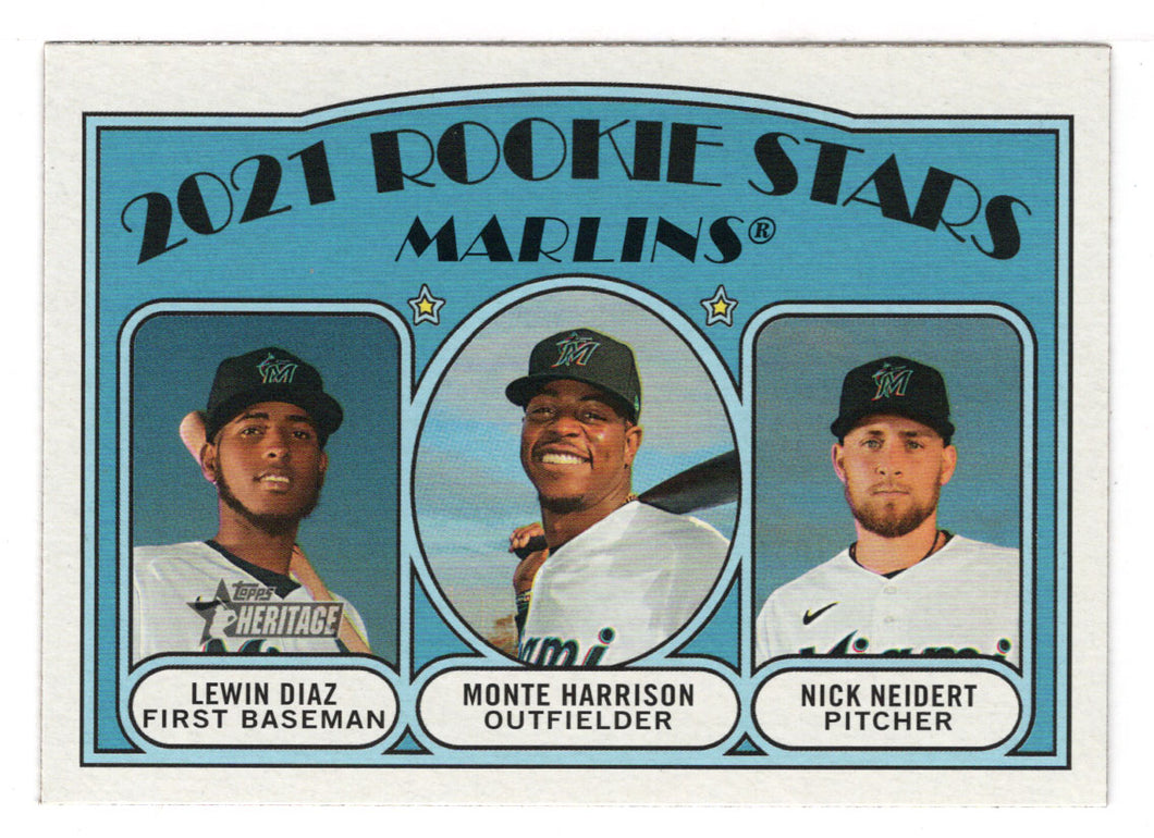 Lewin Diaz RC - Monte Harrison RC - Nick Neidert RC - Miami Marlins - 2021 Rookie Stars (MLB Baseball Card) 2021 Topps Heritage # 209 Mint