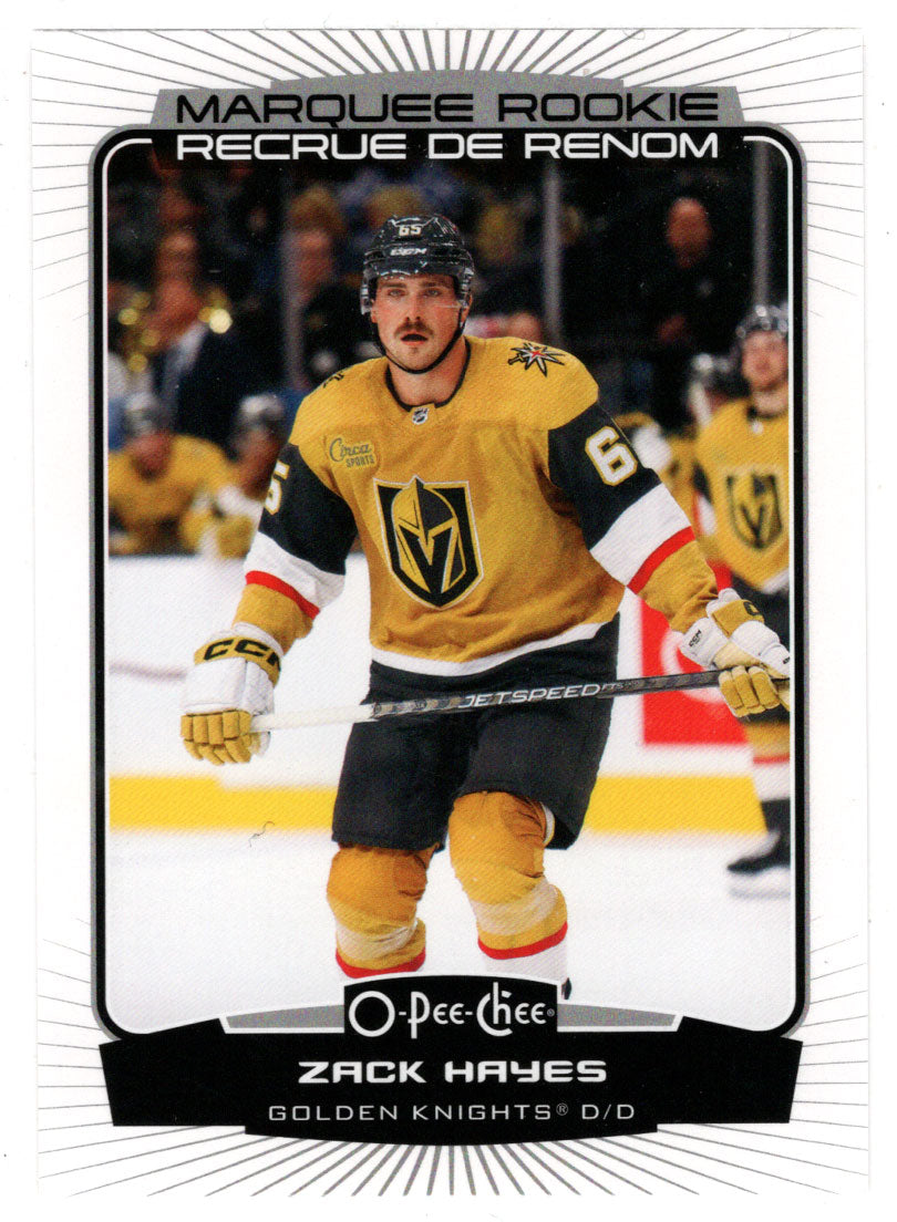 Zack Hayes RC - Vegas Golden Knights - Marquee Rookie (NHL Hockey Card) 2022-23 O-Pee-Chee # 592 Mint