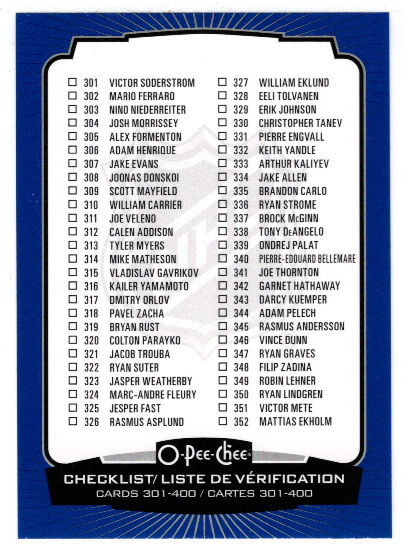 Checklist # 4 - Blue Edition (NHL Hockey Card) 2022-23 O-Pee-Chee # 400 Mint