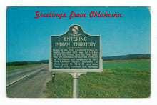 Load image into Gallery viewer, Greetings From Oklahoma - Entering Indian Territory, Oklahoma, USA Vintage Original Postcard # 4886 - New - 1960's
