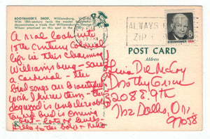 Bootmaker's Shop, Williamsburg, Virginia, USA Vintage Original Postcard # 4920 - Post Marked April 10, 1974