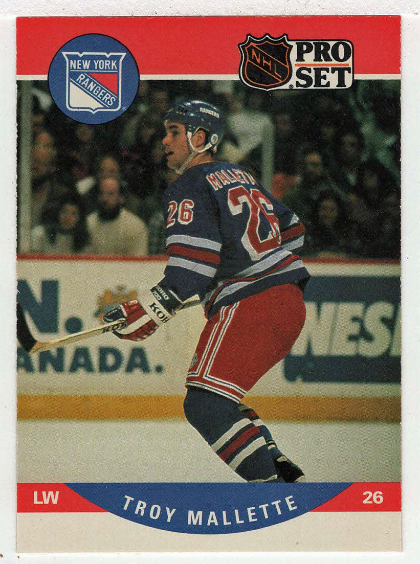Troy Mallette RC - New York Rangers (NHL Hockey Card) 1990-91 Pro Set # 492 Mint