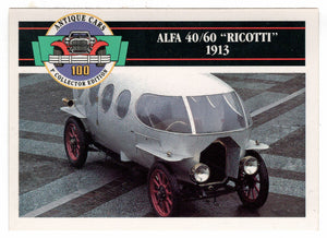 Alfa 40/60 "Ricotti" - 1913 (Trading Card) Antique Cars - 1st Collector Edition - 1992 Panini # 21 - Mint