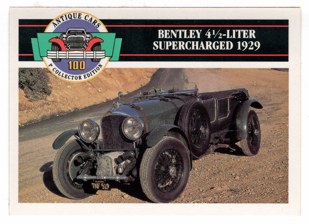 Bentley 4-1/2-Liter Supercharged - 1929 (Trading Card) Antique Cars - 1st Collector Edition - 1992 Panini # 33 - Mint