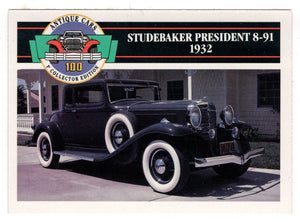 Studebaker President 8-91 - 1932 (Trading Card) Antique Cars - 1st Collector Edition - 1992 Panini # 49 - Mint