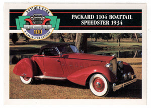 Packard 1104 Boattail Speedster - 1934 (Trading Card) Antique Cars - 1st Collector Edition - 1992 Panini # 62 - Mint