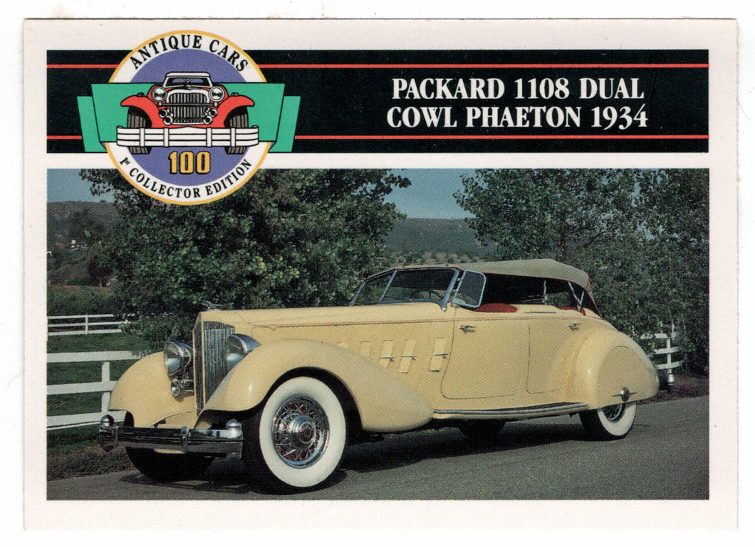 Packard 1108 Dual Cowl Phaeton - 1934 (Trading Card) Antique Cars - 1st Collector Edition - 1992 Panini # 63 - Mint