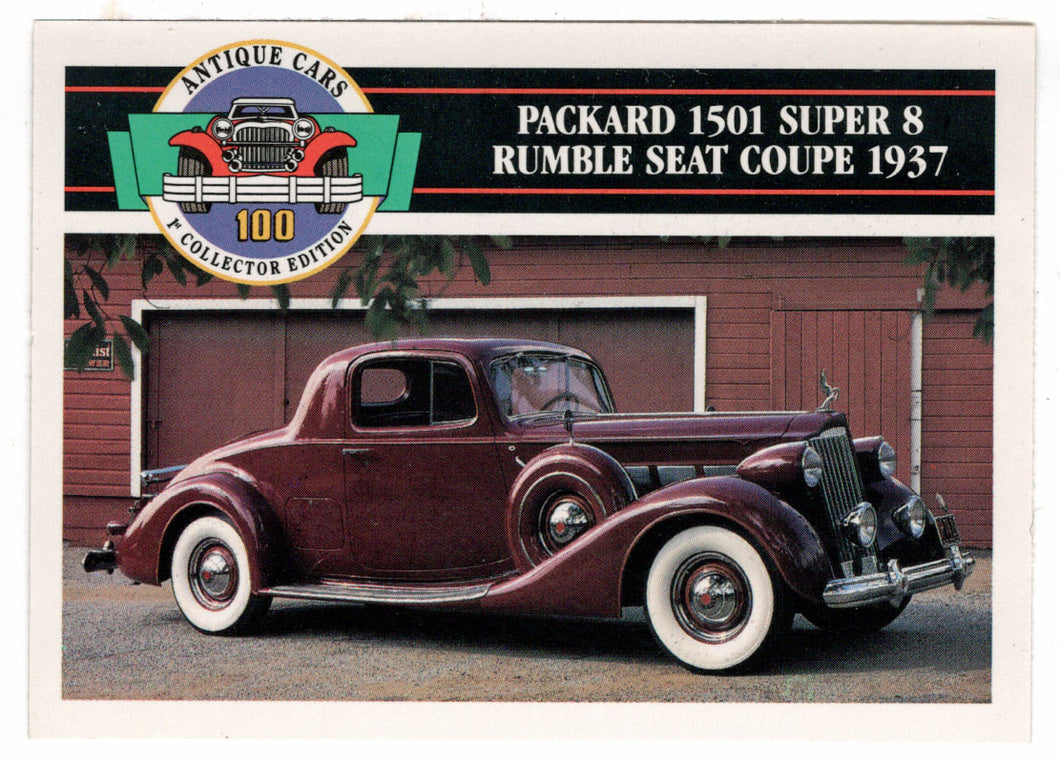Packard 1501 Super 8 Rumble Seat Coupe - 1937 (Trading Card) Antique Cars - 1st Collector Edition - 1992 Panini # 79 - Mint