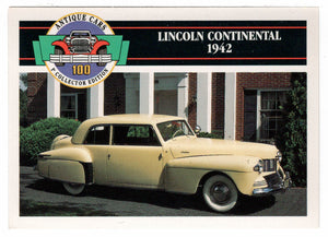 Lincoln Continental - 1942 (Trading Card) Antique Cars - 1st Collector Edition - 1992 Panini # 96 - Mint
