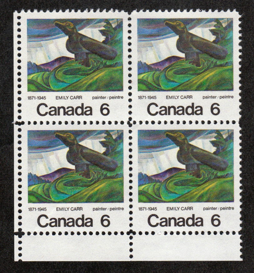Canada #  532 - Emily Carr  - Plate Block - Lower Left - Series Gutter Plate