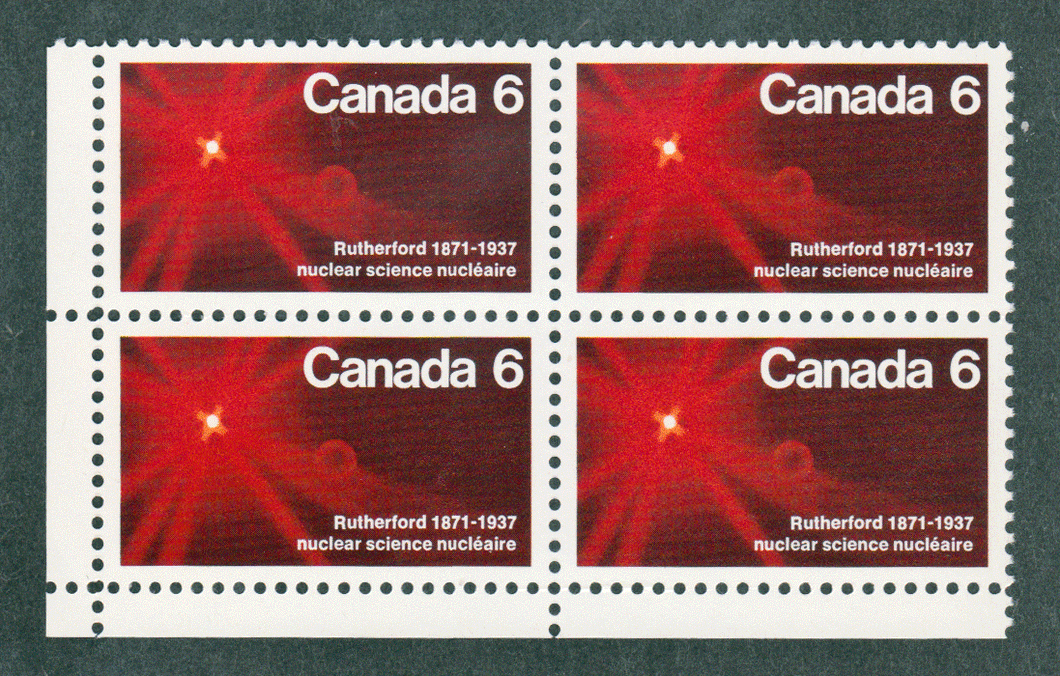 Canada #  534 - Ernest Rutherford - Atom Splitting - Plate Block - Lower Left - Series Gutter Plate