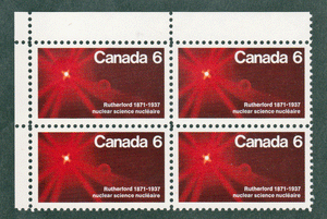 Canada #  534 - Ernest Rutherford - Atom Splitting - Plate Block - Upper Left