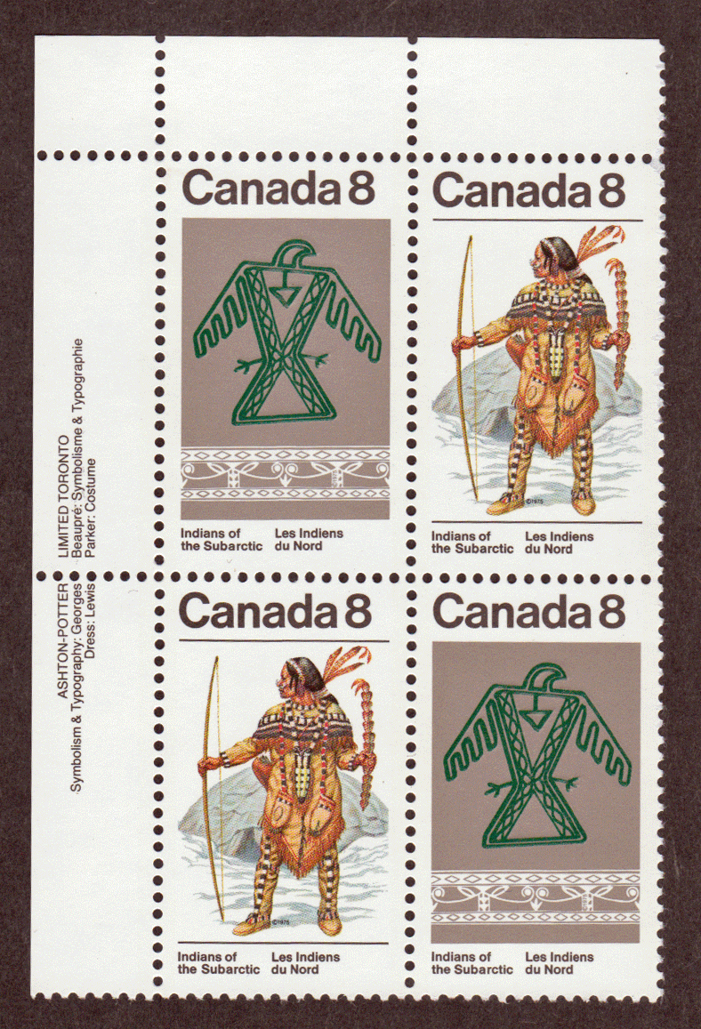 Canada #  577A - Subarctic Indians - Se-Tenant Plate Block - Upper Left