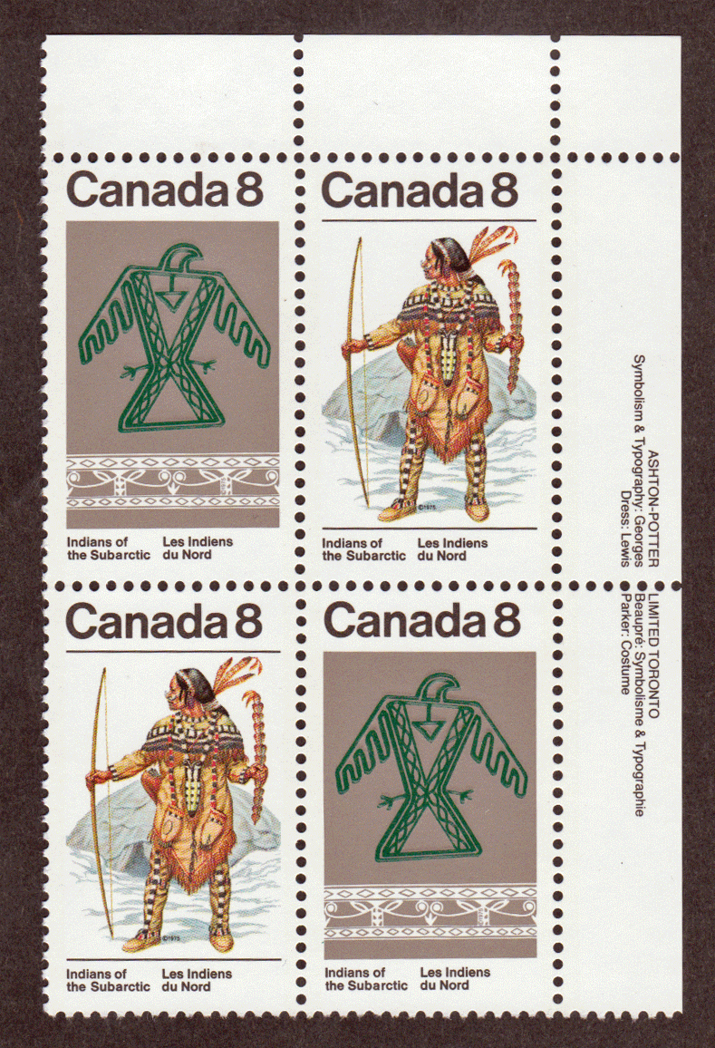 Canada #  577A - Subarctic Indians - Se-Tenant Plate Block - Upper Right