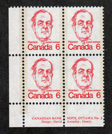 Canada #  591 - Lester B Pearson - Caricature Definitives - Plate Block - Lower Left - Series # 2