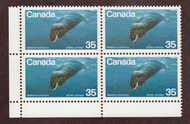 Canada #  814 - Endangered Wildlife - Bowhead Whale - Plate Block - Lower Left - Series Gutter Block