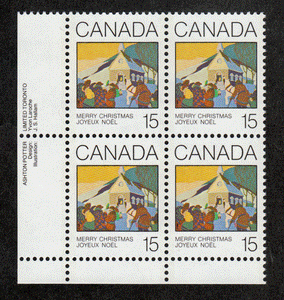 Canada #  870 - Christmas 1980 - Greeting Cards - Plate Block - Lower Left