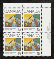 Canada #  870 - Christmas 1980 - Greeting Cards - Plate Block - Upper Right