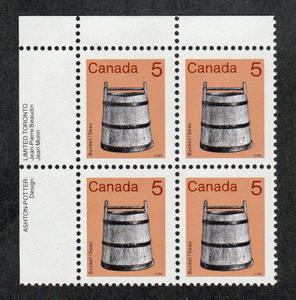 Canada #  920 - Bucket - Artifact Definitives - Plate Block - Upper Left