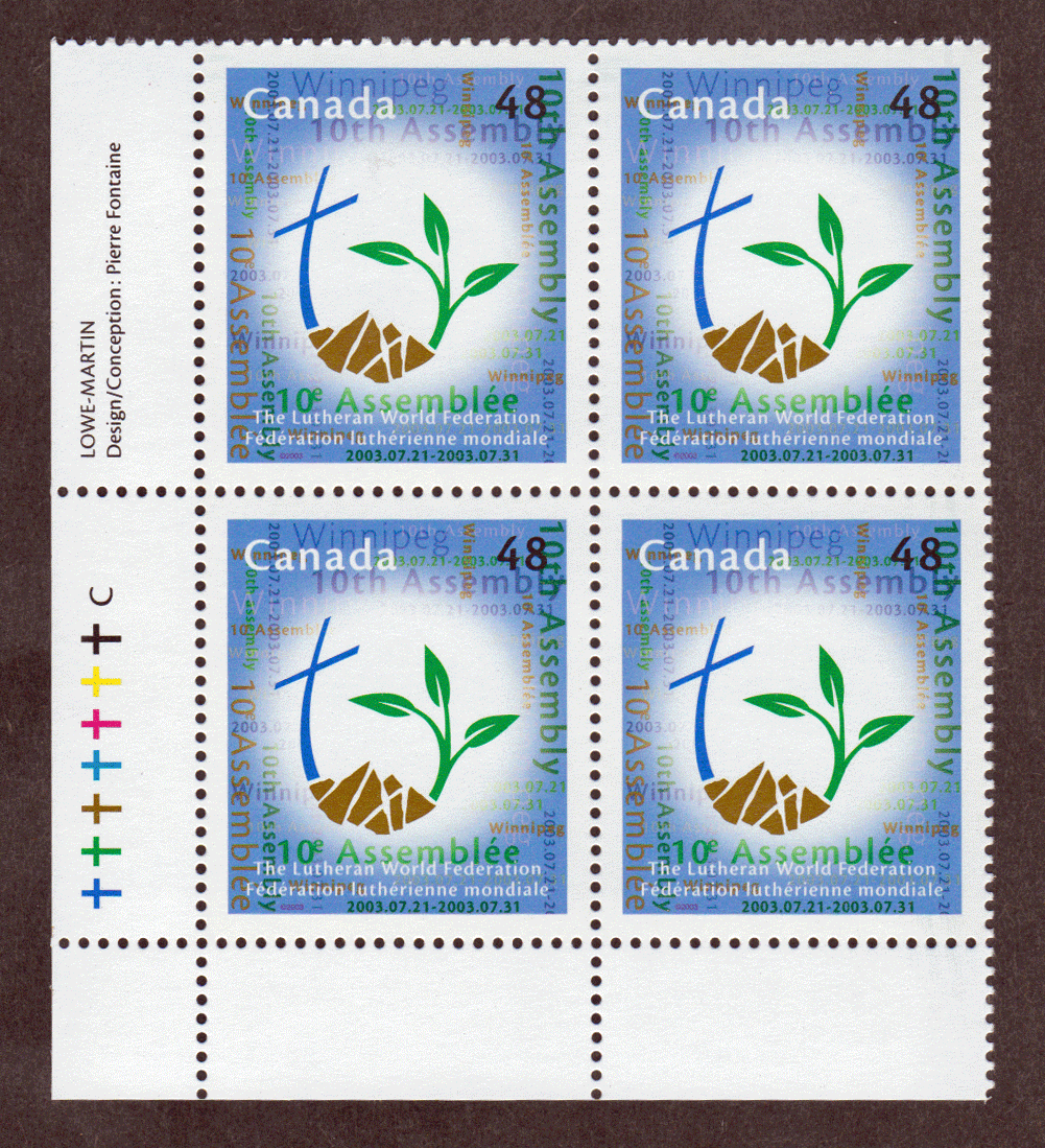 Canada # 1992 - Lutheran World Federation - Tenth Assembly - Plate Block - Lower Left