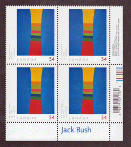 Canada # 2321 - Jack Bush - Art Canada - Plate Block - Lower Right