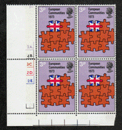 Great Britain #  685 - European Communities 1973 - Plate Block - Lower Left