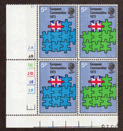 Great Britain #  687A - European Communities 1973 - Se-Tenant Plate Block - Lower Left
