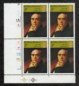 Great Britain #  698 - Paintings - Sir Henry Raeburn - Plate Block - Lower Left