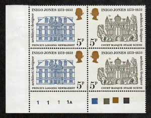 Great Britain #  704A - Inigo Jones - Architect & Designer - Se-Tenant Plate Block - Lower Left