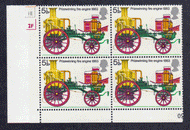 Great Britain #  717 - Fire Engines - Prizewinning Fire Engine - Plate Block - Lower Left