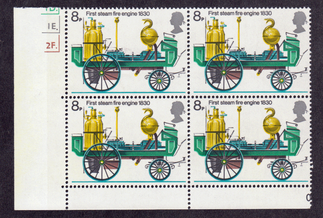 Great Britain #  718 - Fire Engines - First Steam Fire Engine - Plate Block - Lower Left