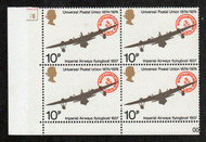 Great Britain #  723 - Universal Postal Union Centenary - Imperial Airways Flying Boat - Plate Block - Lower Left