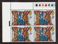 Great Britain #  734 - Christmas 1974 - Roof Bosses - St. Mary Church - Plate Block - Upper Left