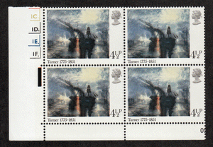 Great Britain #  736 - Paintings - Peace-Burial at Sea by Turner - Plate Block - Lower Left