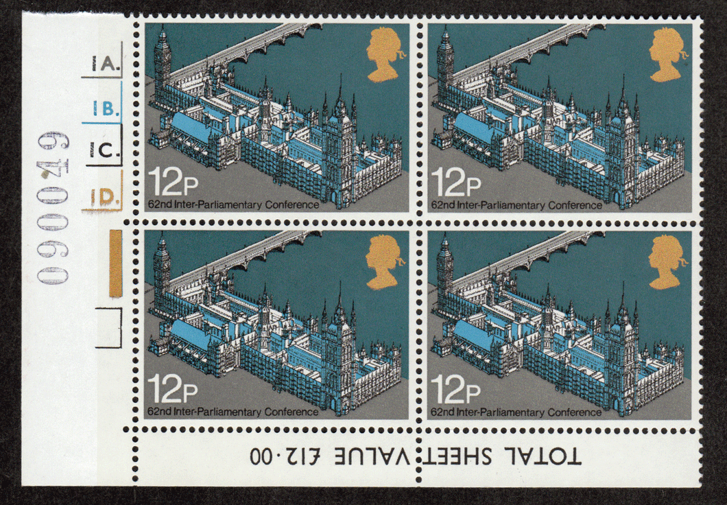 Great Britain #  753 - 1975 Inter-Parliamentary Conference, London - Plate Block - Lower Left