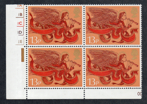 Great Britain #  761 - Christmas 1975 - Angel With Trumpet - Plate Block - Lower Left