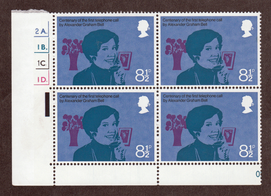 Great Britain #  777 - Centenary of the First Telephone Call by Alexander Graham Bell - Plate Block - Lower Left