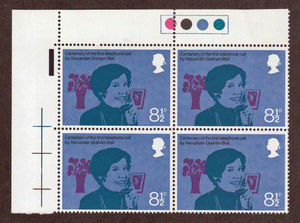 Great Britain #  777 - Centenary of the First Telephone Call by Alexander Graham Bell - Plate Block - Upper Left