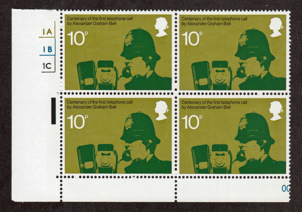 Great Britain #  778 - Centenary of the First Telephone Call by Alexander Graham Bell - Plate Block - Lower Left