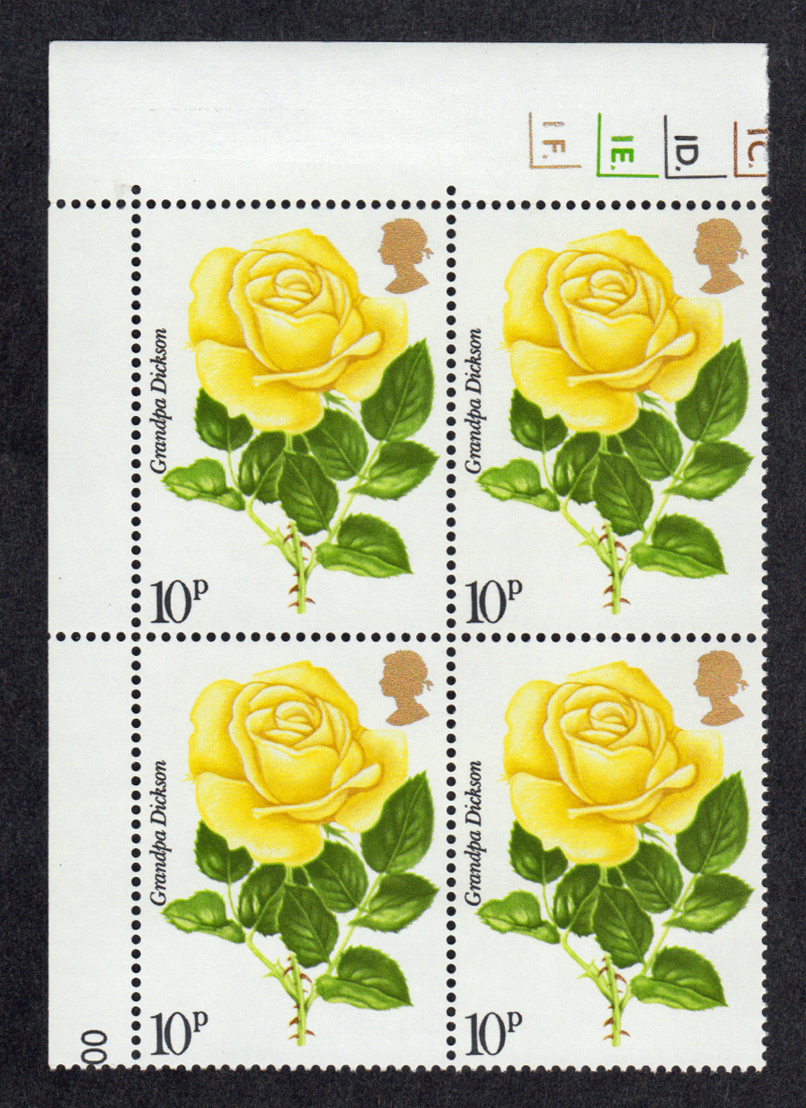 Great Britain #  787 - Royal National Rose Society Centenary - Grandpa Dickson - Plate Block - Upper Left