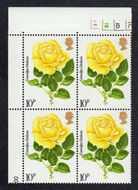 Great Britain #  787 - Royal National Rose Society Centenary - Grandpa Dickson - Plate Block - Upper Left