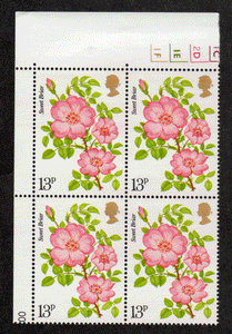Great Britain #  789 - Royal National Rose Society Centenary - Sweet Briar - Plate Block - Upper Left