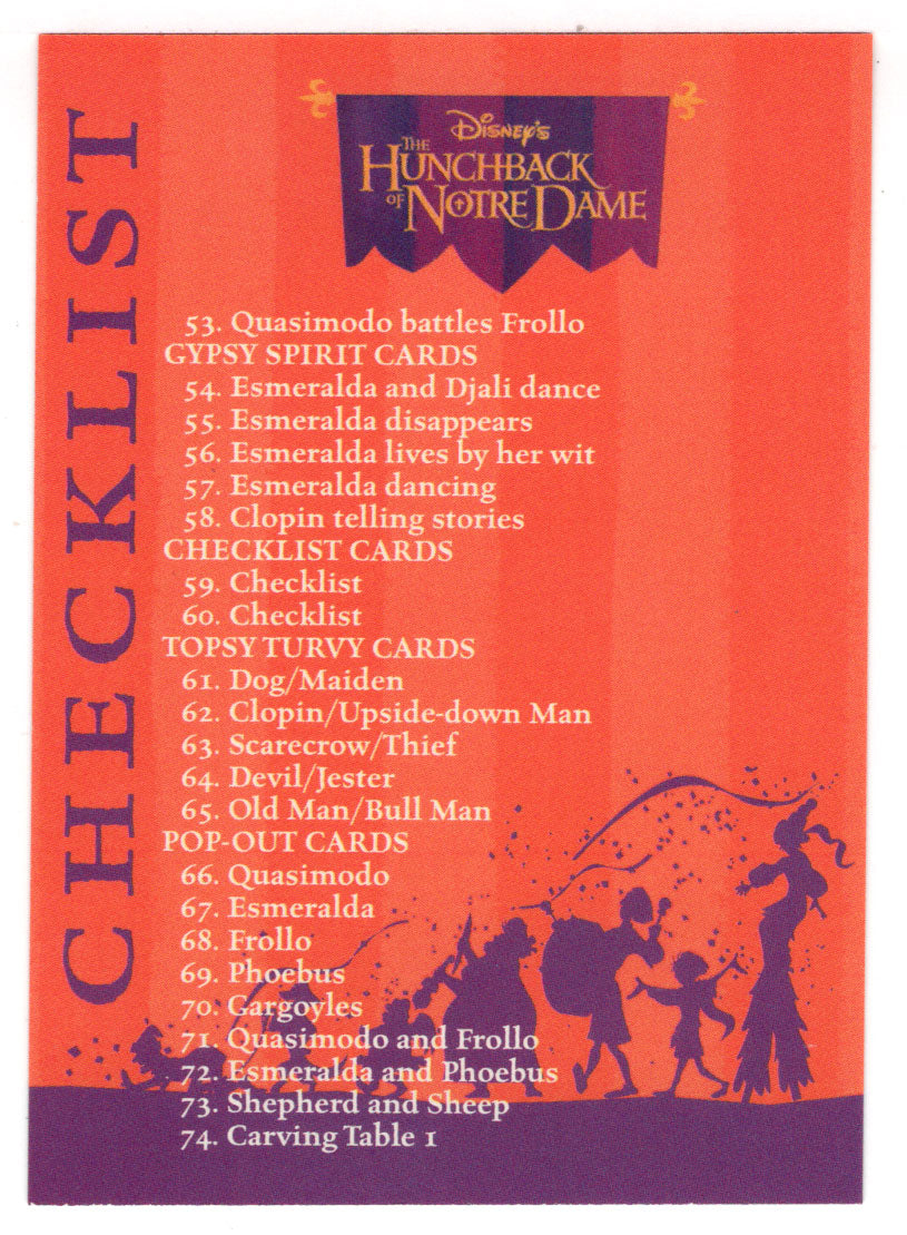 Checklist (# 53 - # 101) (Trading Card) The Hunchback of Notre Dame - 1996 Skybox # 60 A Mint