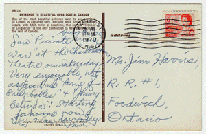 Entrance to Beautiful Nova Scotia, Canada Vintage Original Postcard # 0004 - Post Marked August 25, 1970
