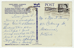 Butchart Gardens, Victoria, British Columbia, Canada Vintage Original Postcard # 0005 - Post Marked June 19 1971