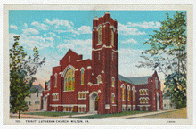 Load image into Gallery viewer, Trinity Lutheran Church, Milton, Pennsylvania, USA Vintage Original Postcard # 0023 - 1940's
