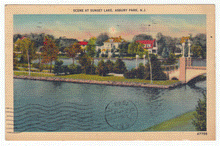 Load image into Gallery viewer, Sunset Lake, Asbury Park, New Jersey, USA Vintage Original Postcard # 0029 - Post Marked August 17, 1948
