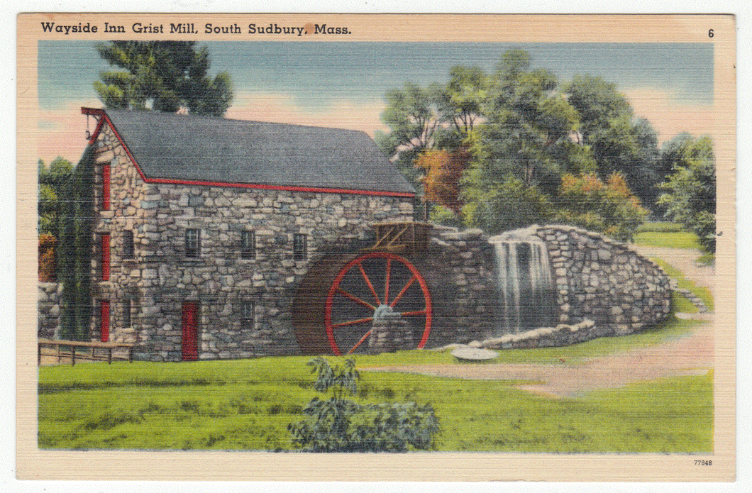 Wayside Inn Grist Mill, South Sudbury, Massachusetts, USA Vintage Original Postcard # 0034 - Post Marked September 4, 1951