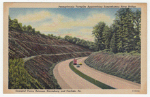 Load image into Gallery viewer, Pennsylvania Turnpike Approching Susquehanna River Bridge, Pennsylvania, USA - Children's Playroom Vintage Original Postcard # 0047 - 1950's

