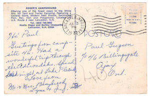 Roger's Campground, Lancaster, New Hampshire, USA Vintage Original Postcard # 0075 - Post Marked July 3, 1972